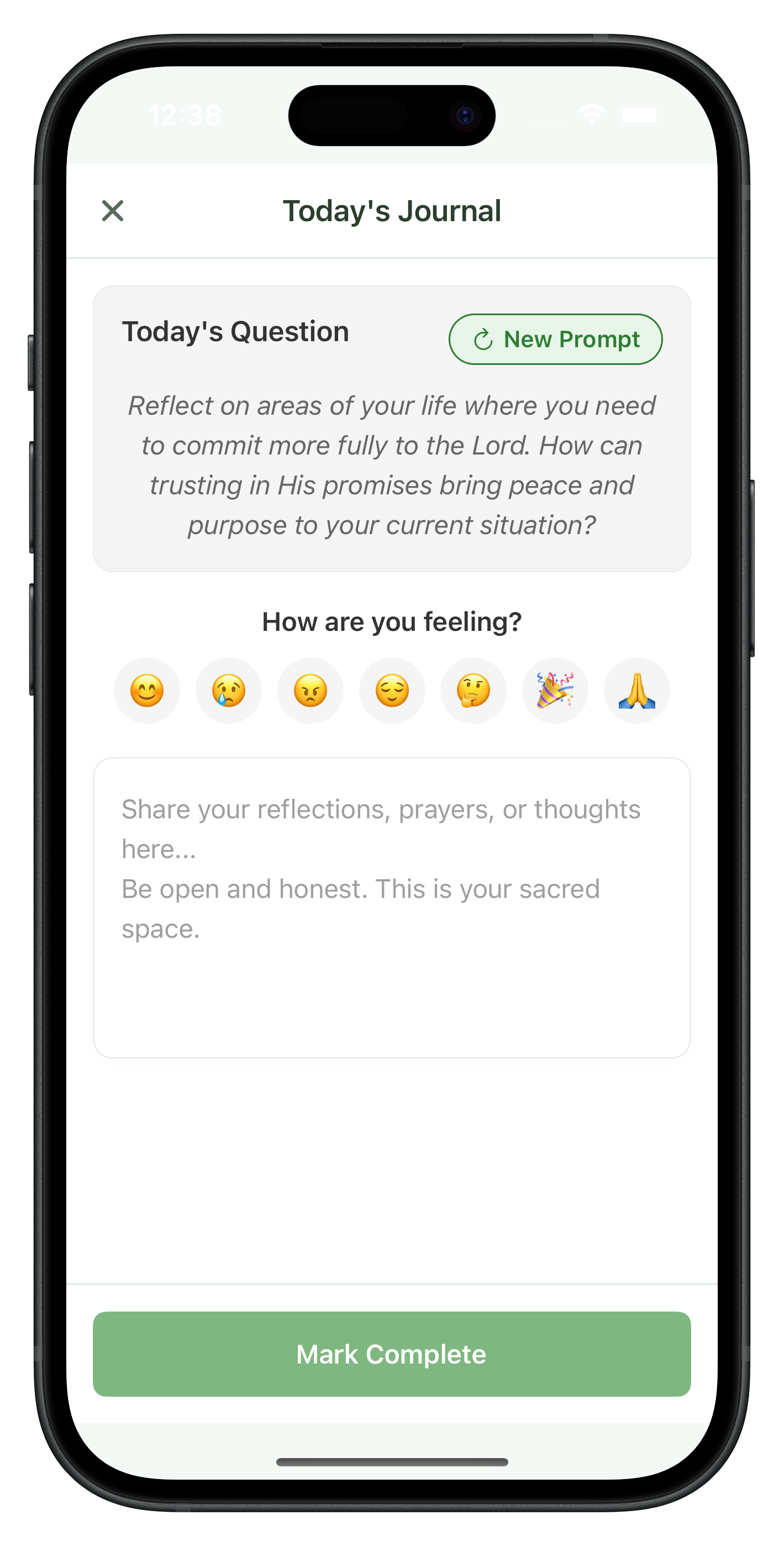 A screenshot of the journaling feature in Wellspring.